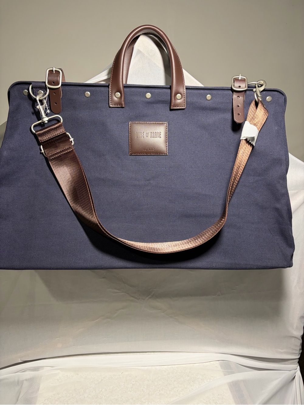 Timber & Trade Navy Canvas Duffel with Brown Leather Trim